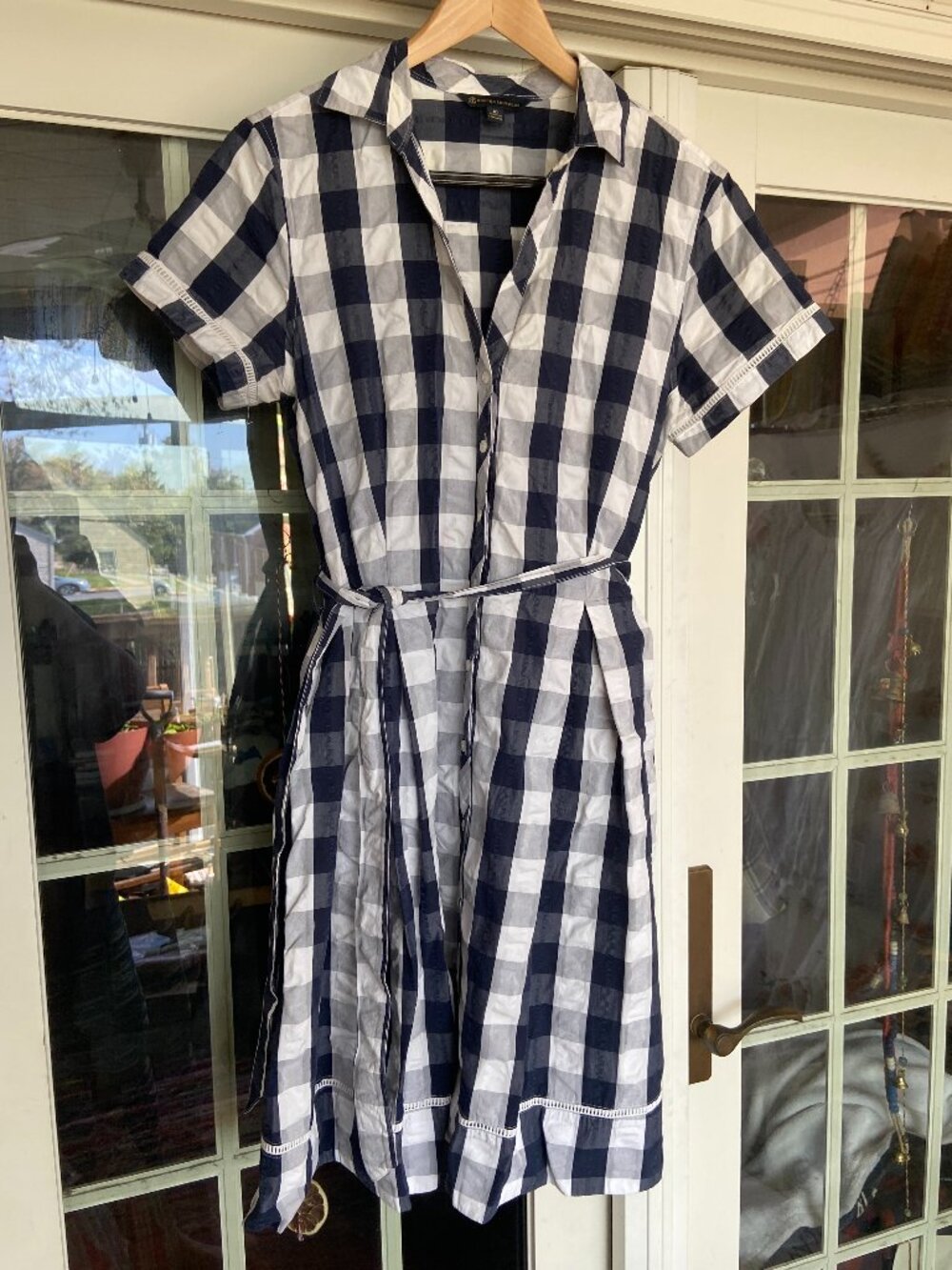 Brooks Brothers Women’s Navy Gingham Shirt Dress Size 10 w/Pockets READ